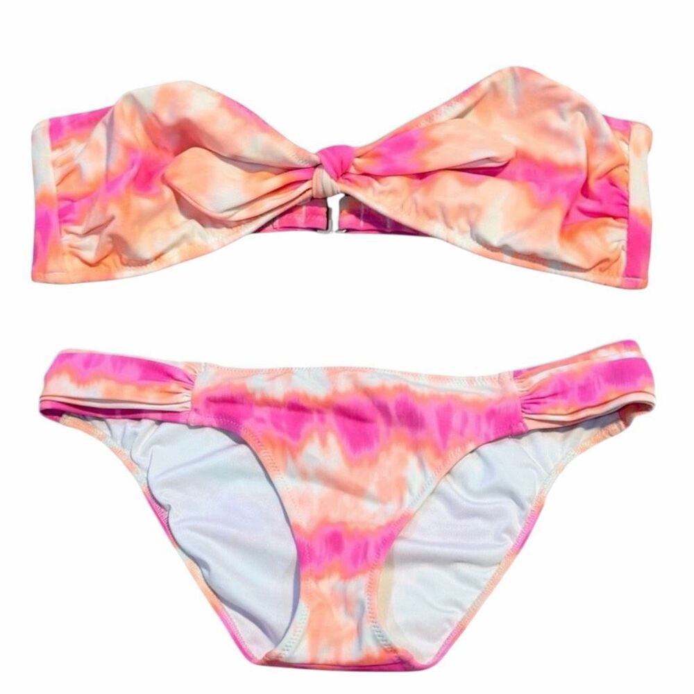 VICTORIA’S SECRET Women’s Pink Orange Tie Dye Bandeau Bikini Set Size Small